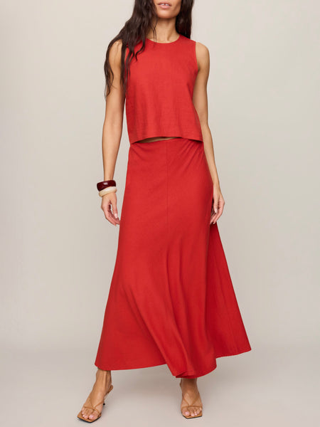 Sloane Linen Top in Chili Pepper