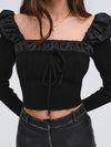 Aliyah Pointelle Top in Black