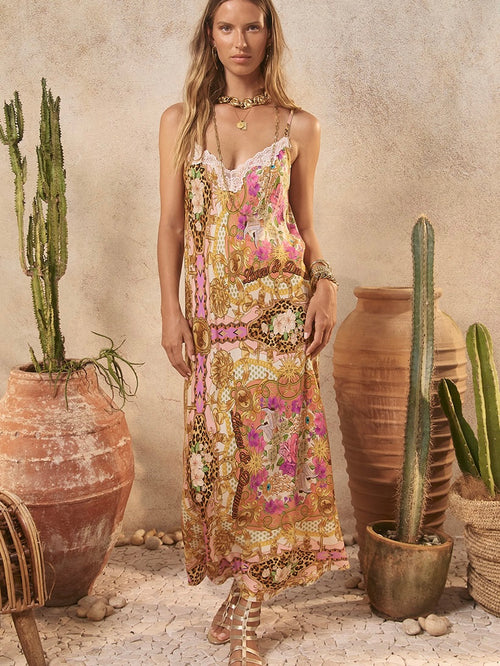 Lovers & Dreamers Strappy Maxi Dress in Champagne Peach