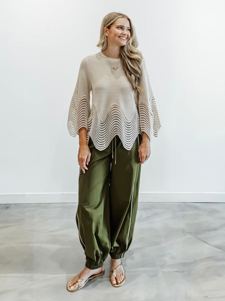Wave Detail Knit Top in Beige