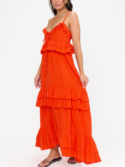Freya Maxi Dress in Rouge Red Voile