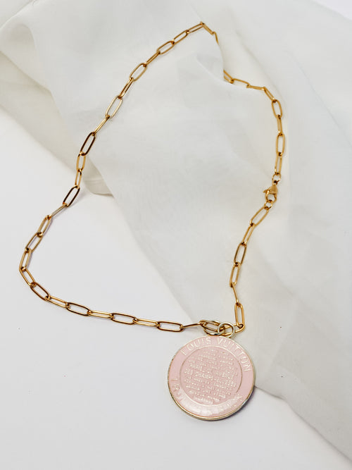 Repurposed Large Pink Tag Necklace