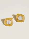 Solenne Enamel Square Earrings in White