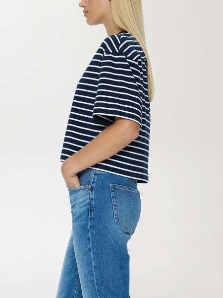 Mae Cropped Tee in Navy Stripe