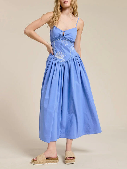 Ocean Muse Embroidered Sundress in Blue