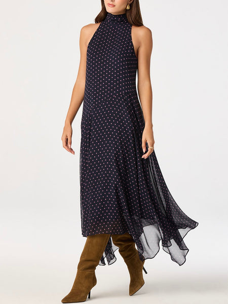 Tiana Dress in Navy Pink Polka Dot