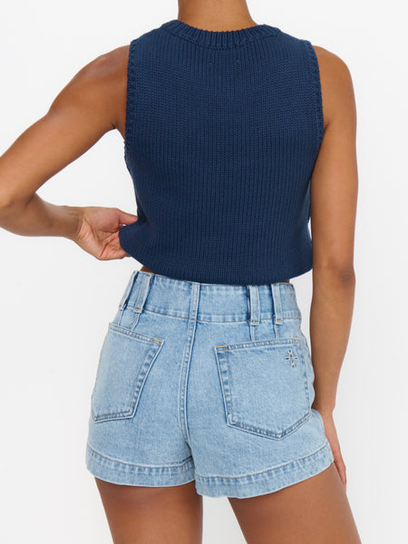 Milo Tank in Navy Flag Knit