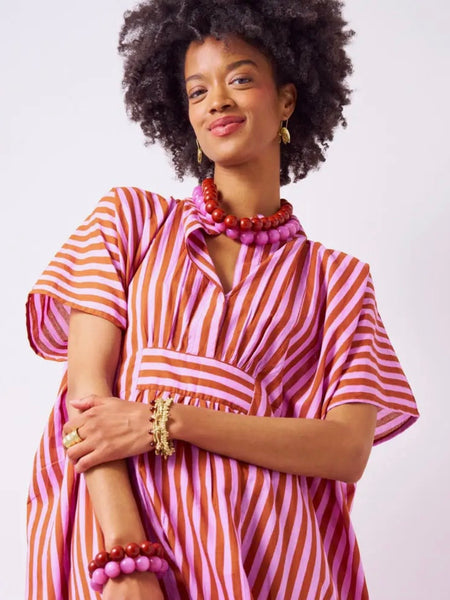 Margot Stripe Kaftan in Rust & Lilac