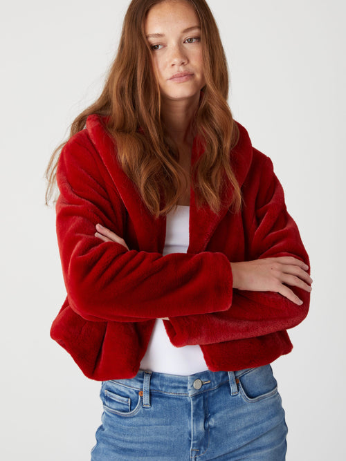 Hot To Trot Faux Fur Jacket in Red