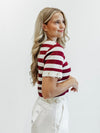 Knit Stripe Rope Embellished Top in Burgundy