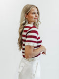 Knit Stripe Rope Embellished Top in Burgundy