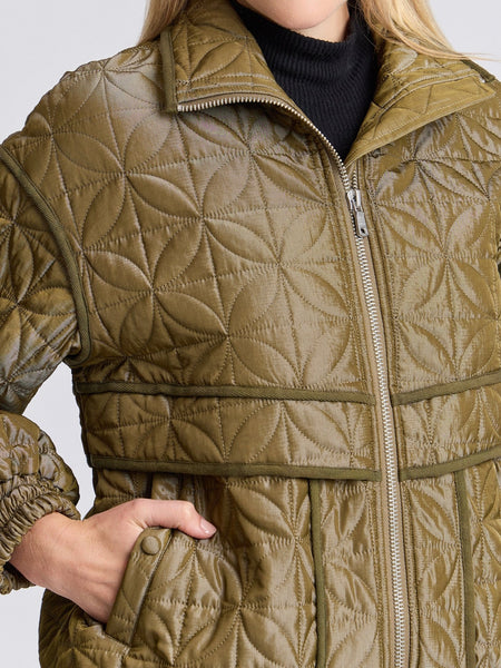 Quilted Funnel Neck Oversized Bomber in Seagrass