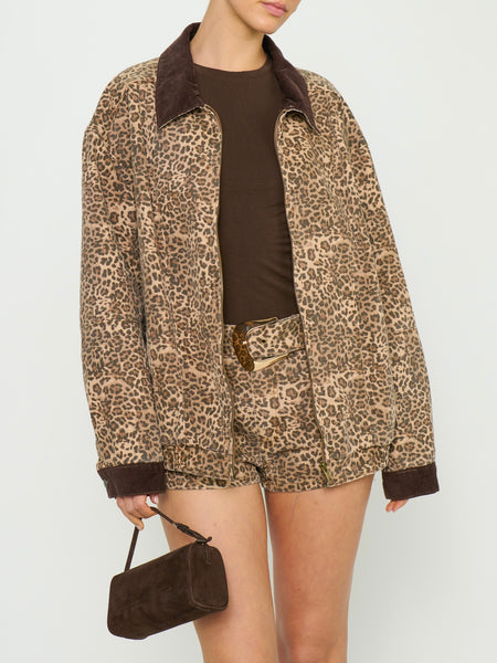 Carter Bomber Jacket in Mod Leopard Denim