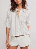 Seaside Cotton Stripe Shirt in Ivory Combo