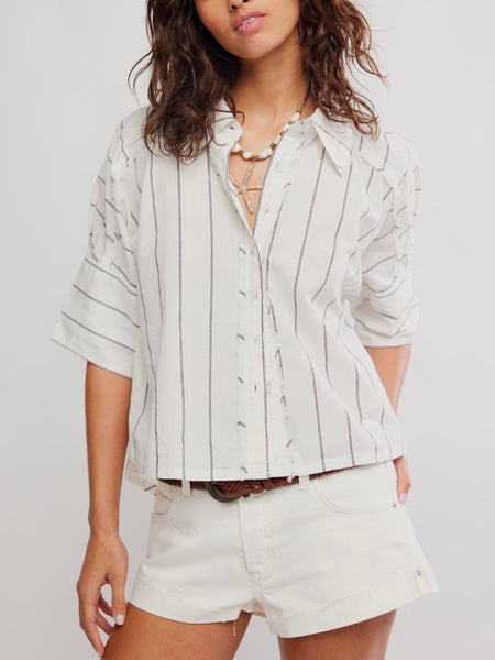 Seaside Cotton Stripe Shirt in Ivory Combo