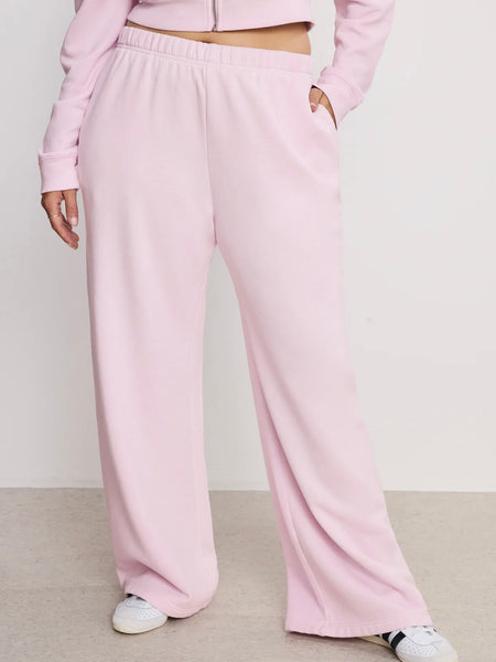 Brushed Fleece Wide Leg Pant in Washed Cotton Candy