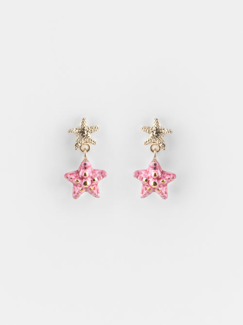 Gold & Pink Starfish Pendant Earrings