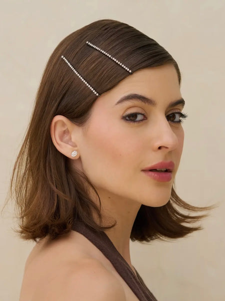 Extra Long Metal Rhinestone Bobby Pins 4pc in Ghost