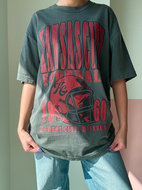 90's KC Football Oversized Tee in Charcoal