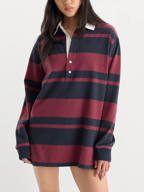 The Knit Rugby Mini Dress in Navy Berry Club Stripe