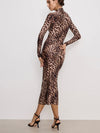 Satin Shine Midi Dress in Fierce Leopard