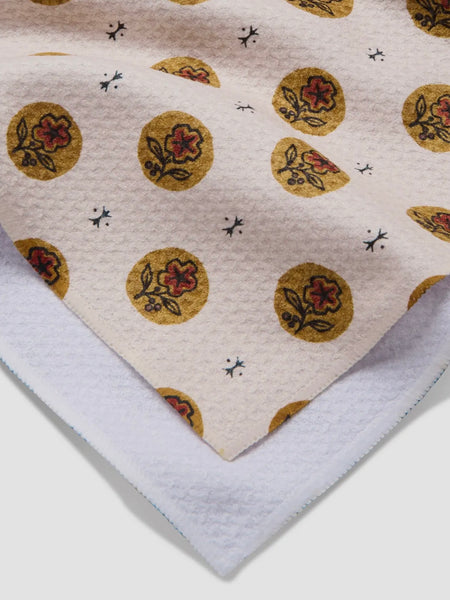 Artisanal Floral Cream Tea Towel
