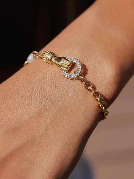 Isoria Pearl CZ Hand Bracelet