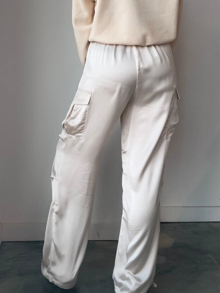 Cool in Cargo Satin Pants in Ivory