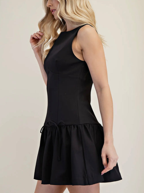 Black Tie Mini Dress in Black