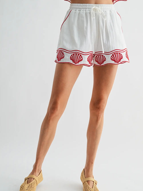 Shell Yes Shorts in White & Red