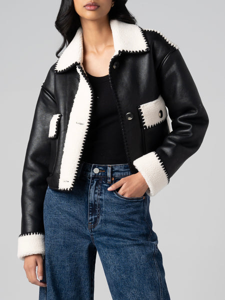 Show and Tell Whipstitch Jacket in Black & Cream