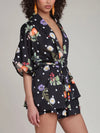 Floral Polka Dot Satin Kimono Top in Black