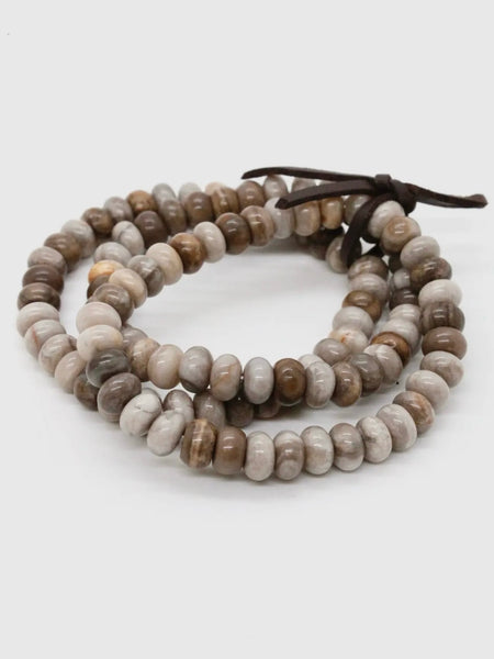 Three Strand Stone Bracelet in Silver Leaf Jasper