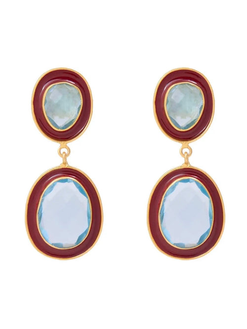 Elaine Drop Earrings in Maroon & Light Blue