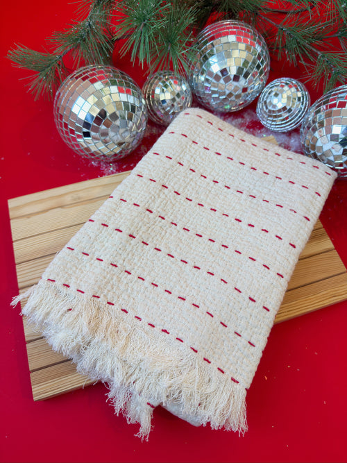 Stitched Tea Towel in Red