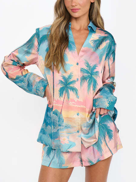 Early Riser PJ Set in Sunset Cove Silky