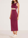 Stacy Contrast Bind Midi Dress in Plum