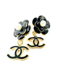 Camellia Charm Earrings in Black