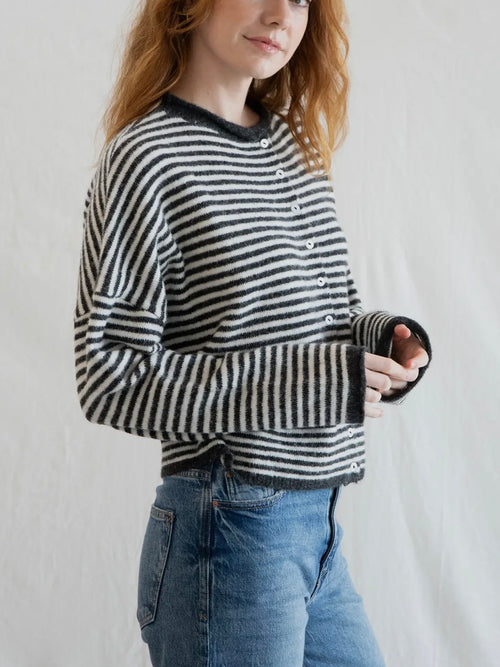Piper Cardigan in Charcoal Stripe