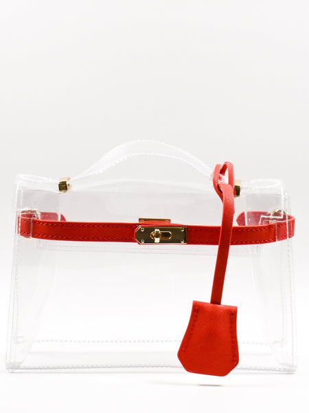 Mini Clear Top Handle Bag in Red
