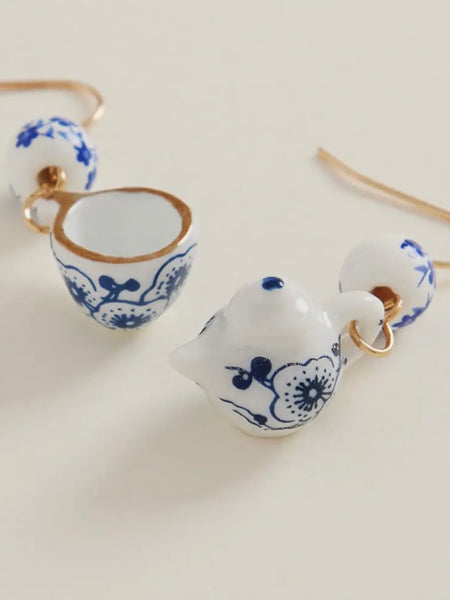 Teapot Earrings in Blue