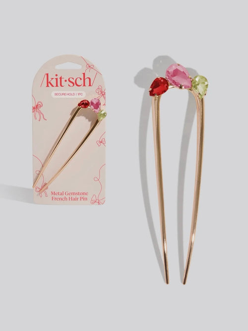 Holiday Gemstone French Hair Pin