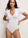 Super Stretch Deep V Bodysuit in White