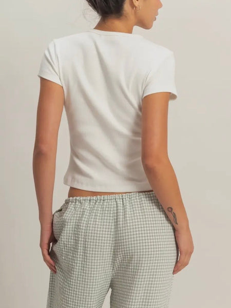 Basic Ribbed Tee in Off White