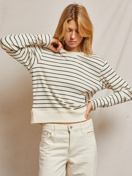 Stef Striped Boxy Tee in Sugar & Black