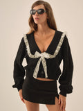 Frenchy Pointelle Knit Cardigan in Black