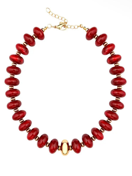 Evan Chunky Beaded Necklace in Maroon