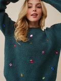 Holly Jolly Stone Sweater in Hunter Green