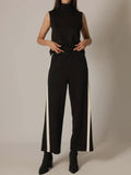Junie Double Stripe Wide Leg Pant in Black