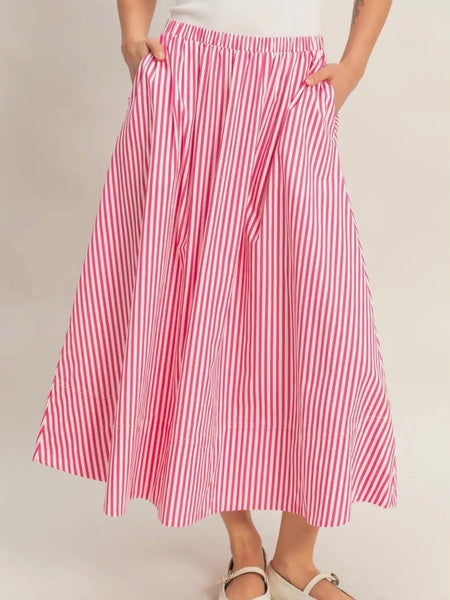 Stay Striped Maxi Skirt in Pink